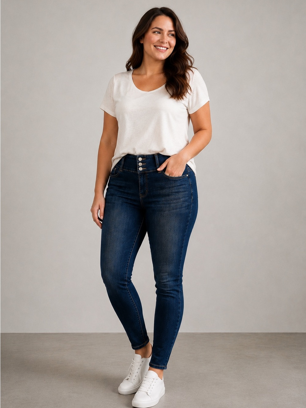 Bella Skinny‎ Jeans Women 15 Dark Wash Good High Rise Triple Button